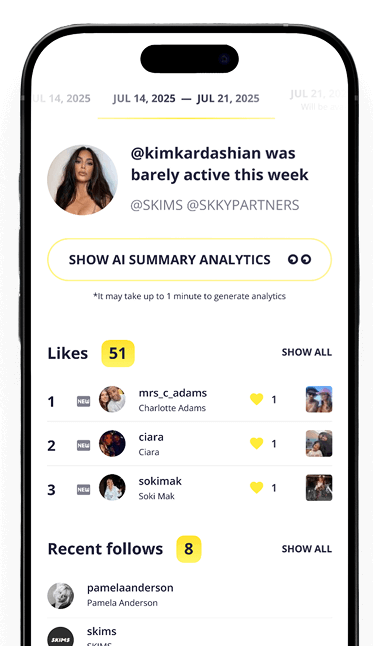 Screenshot of a Snoopreport Instagram activity tracker weekly report in dashboard